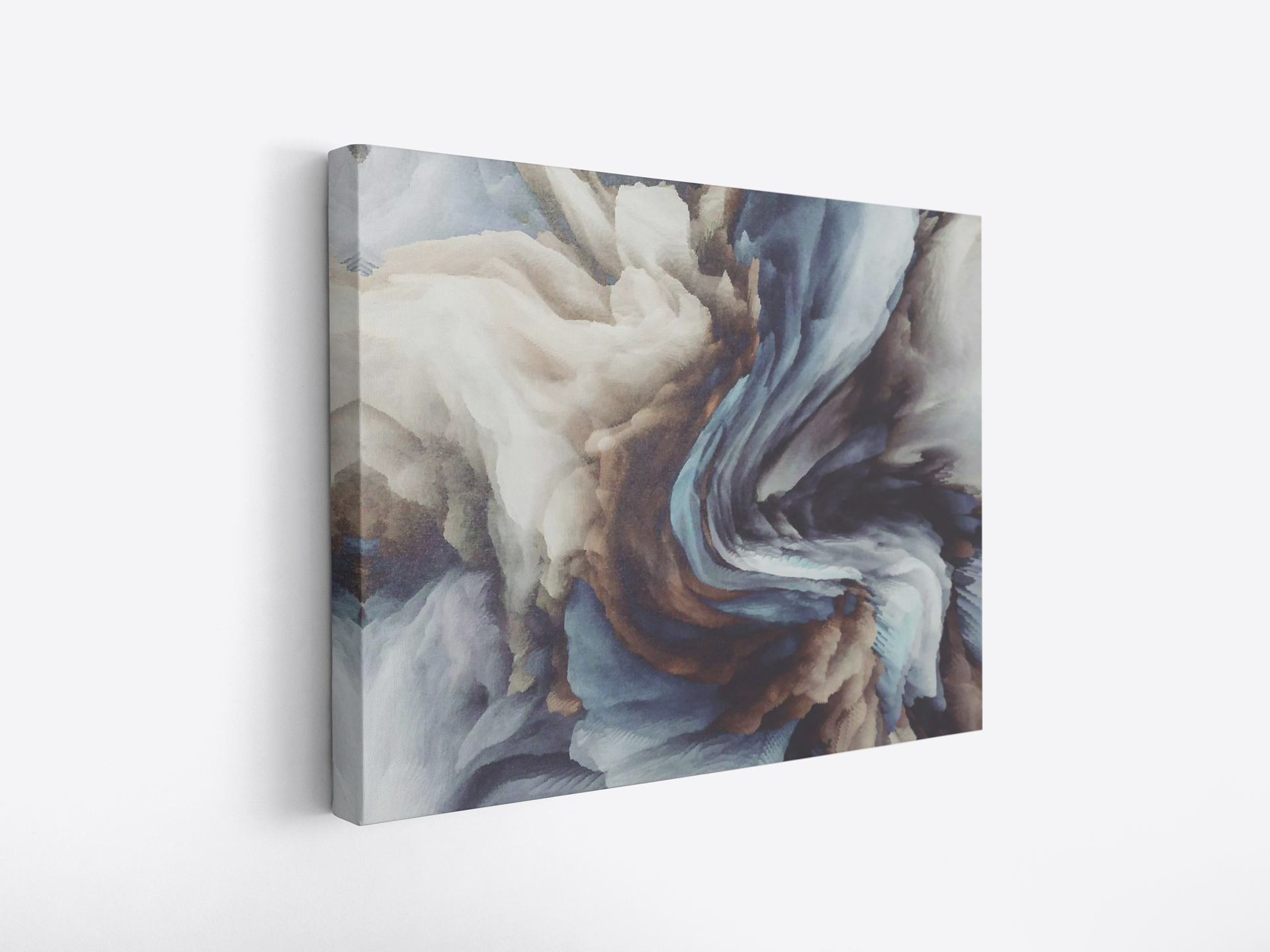 Abstract canvas photo print mounted on a white wall