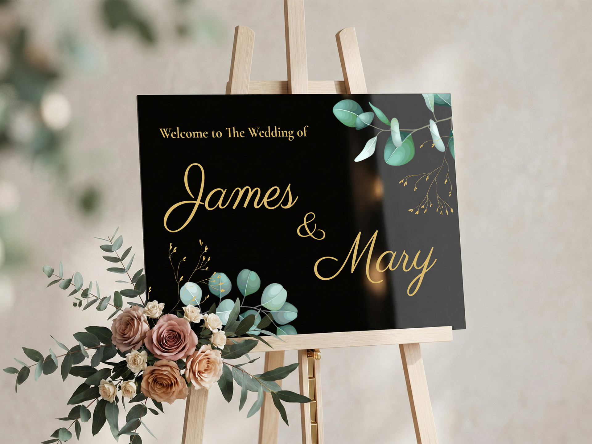 Black wedding welcome sign