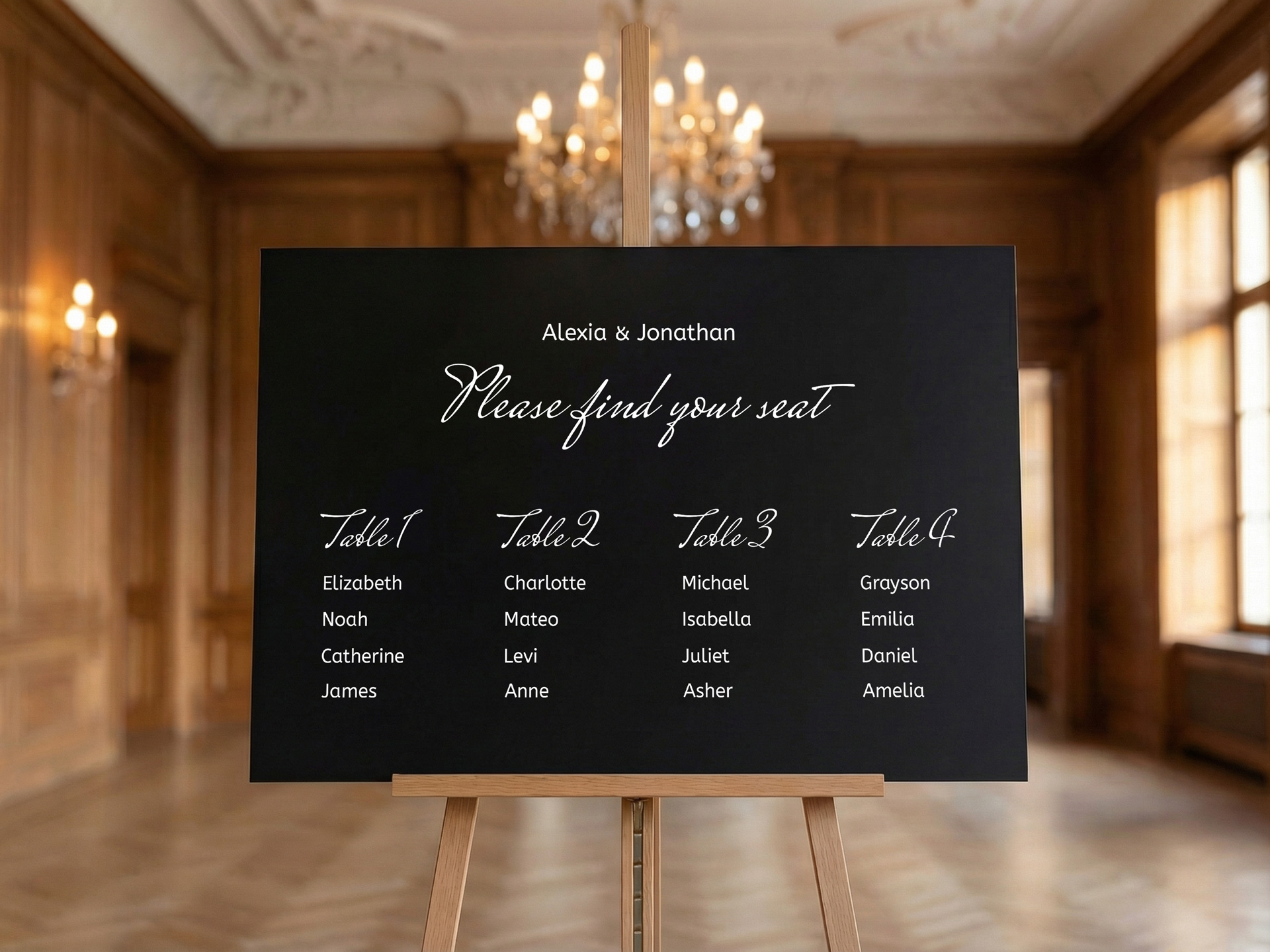 Black foam board seating chart
