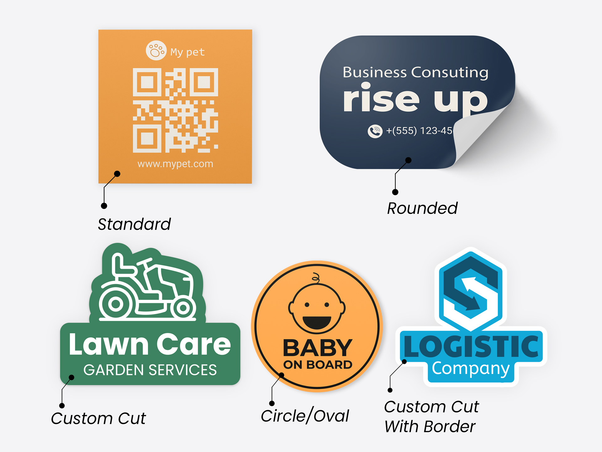 Standard and custom shapes for bumper stickers