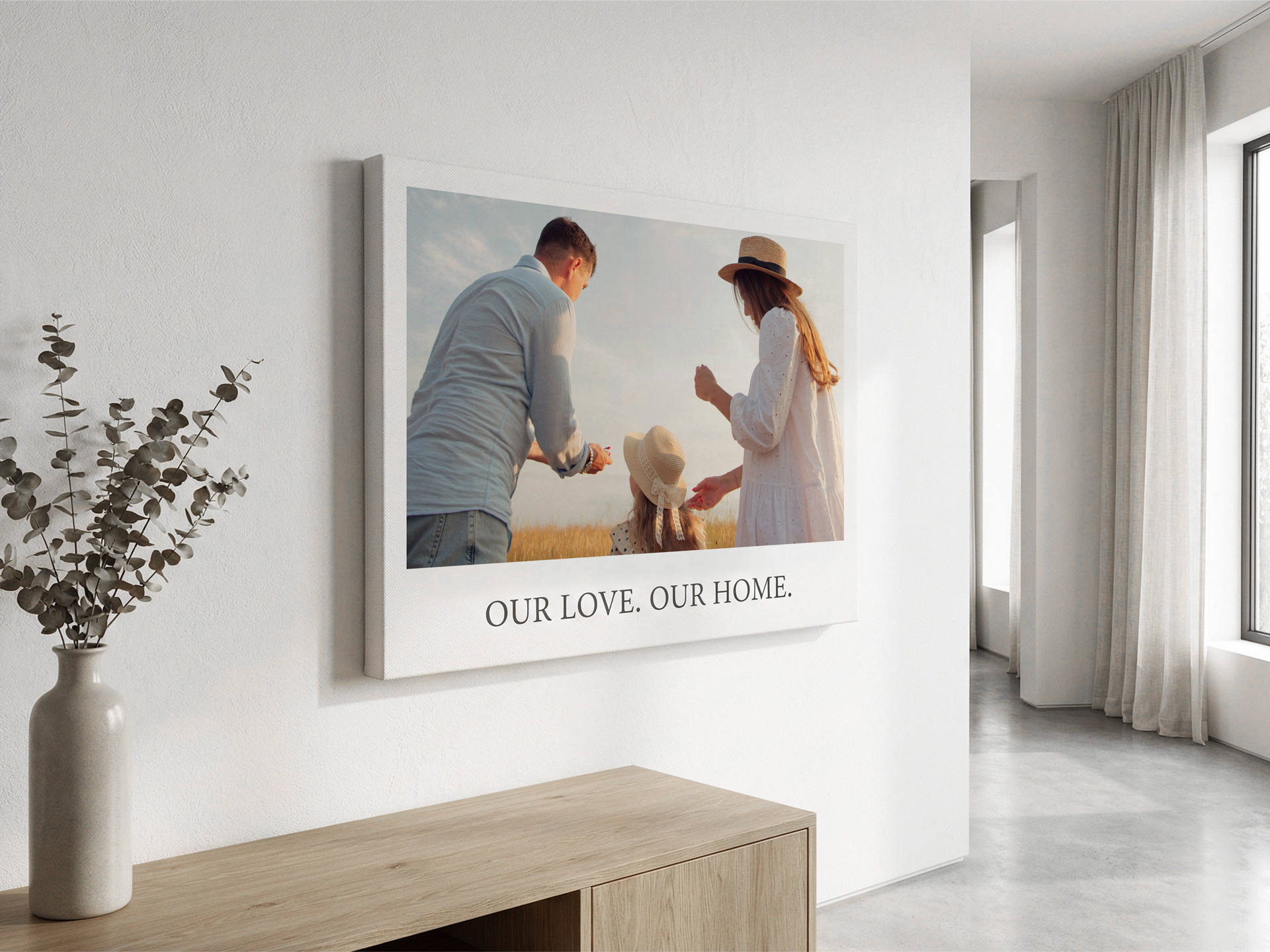 A wall art print for home picturing a young family