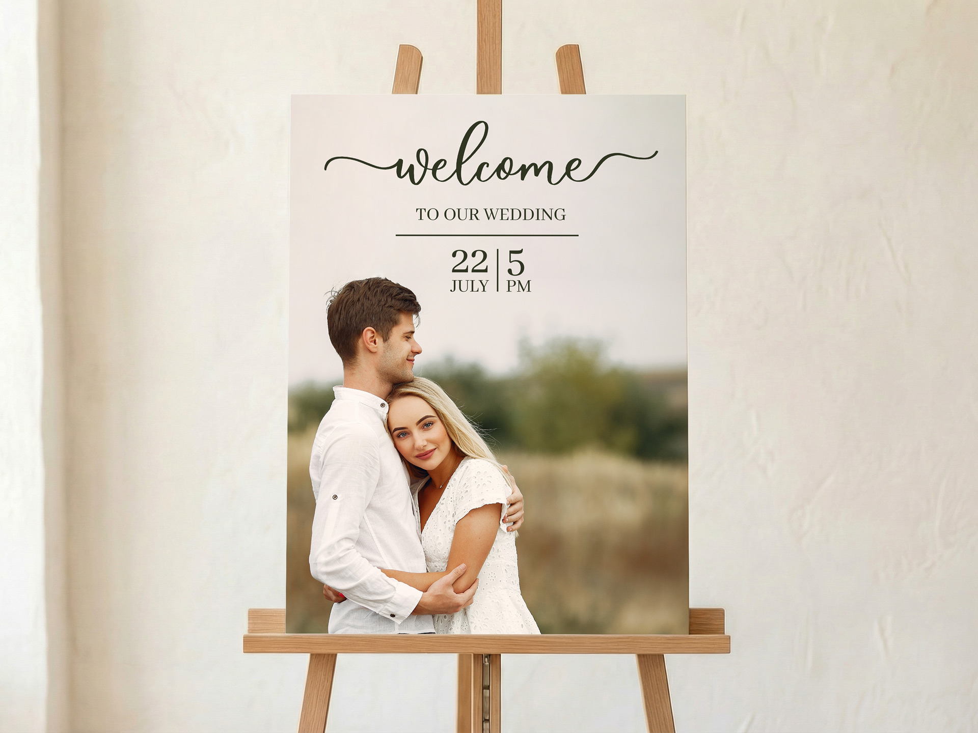 Foam board welcome sign with a couple photo