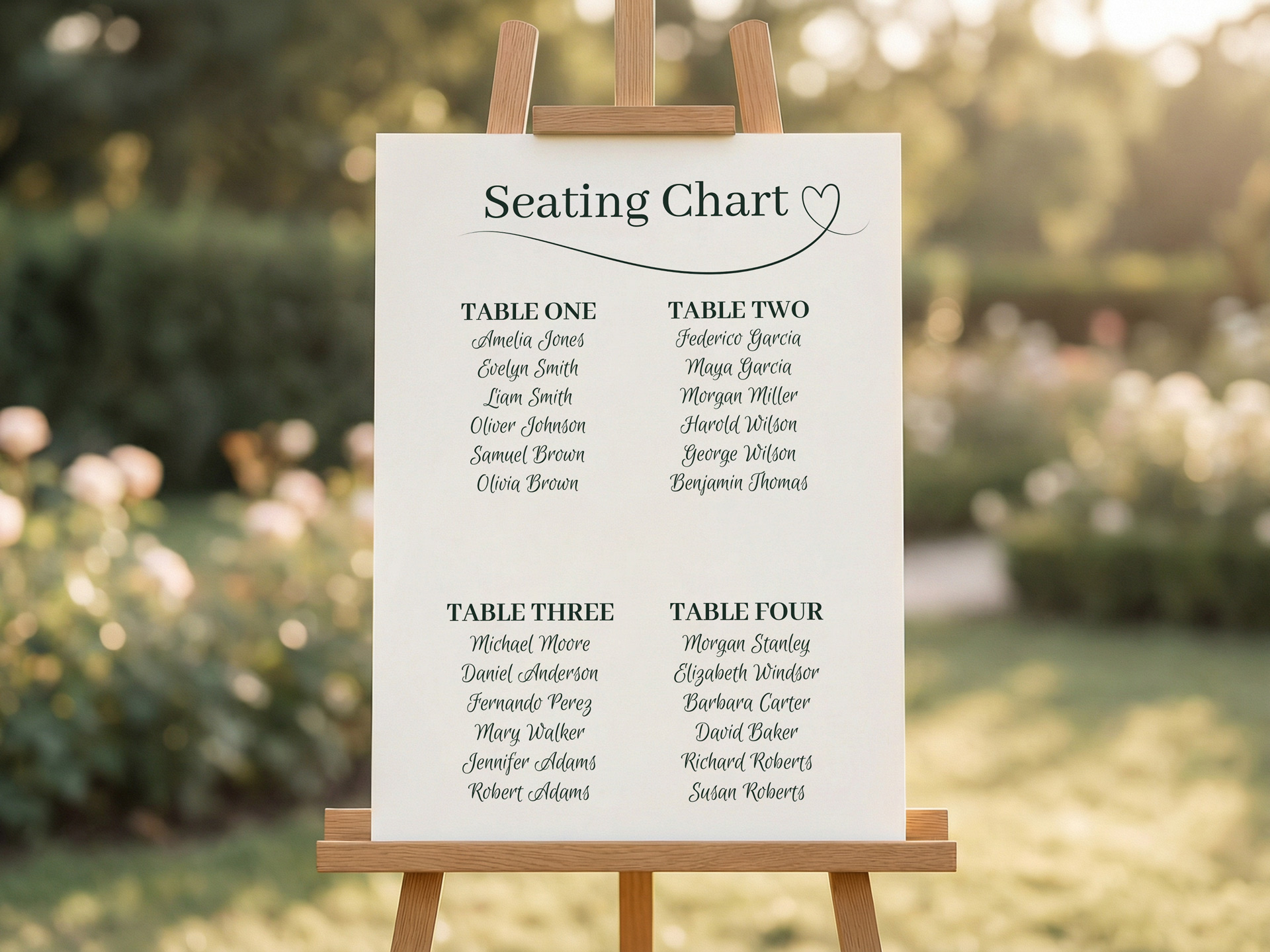 Minimalist wedding seating chart
