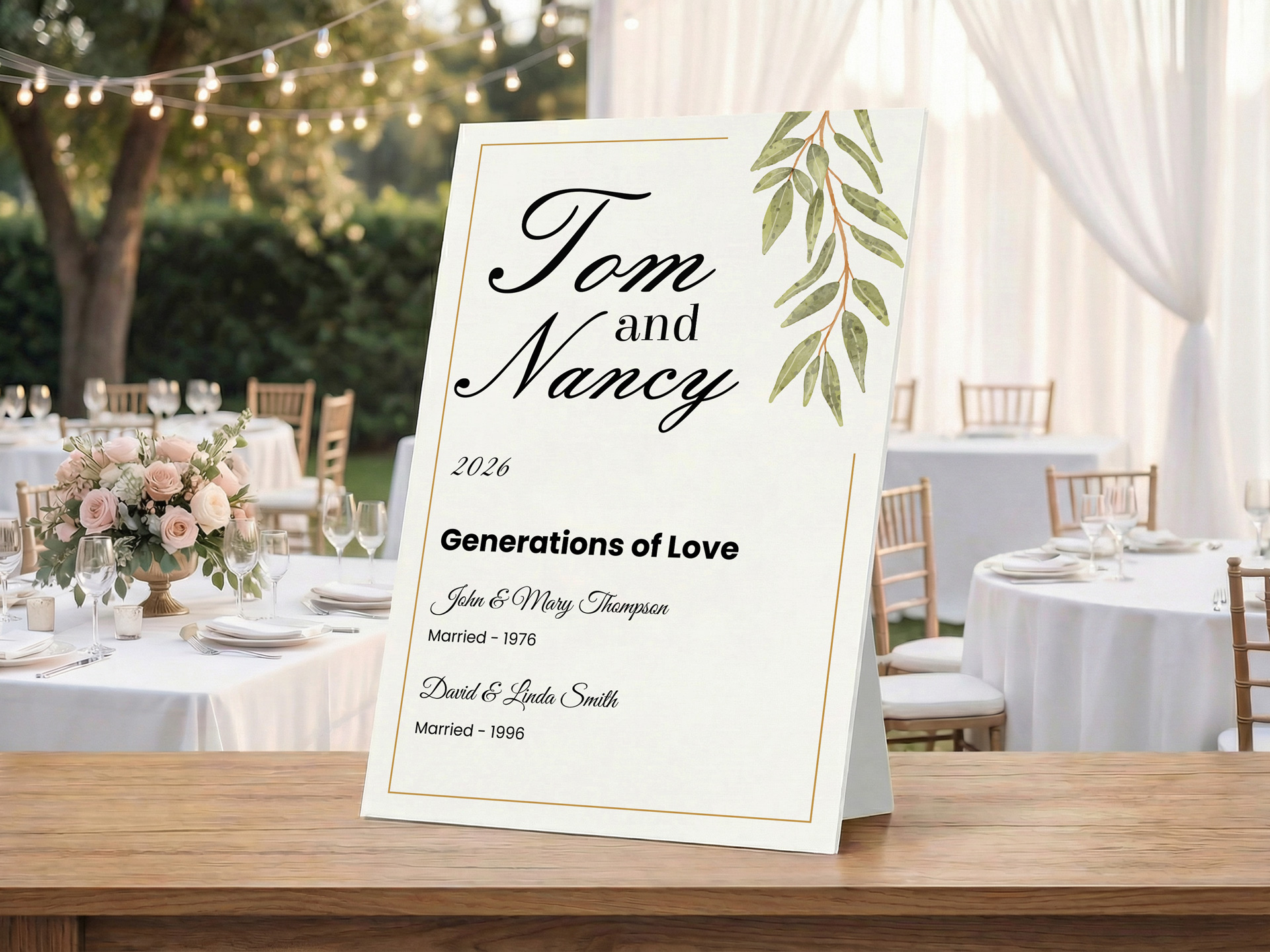 Wedding generations of love counter card in an outdoor setting