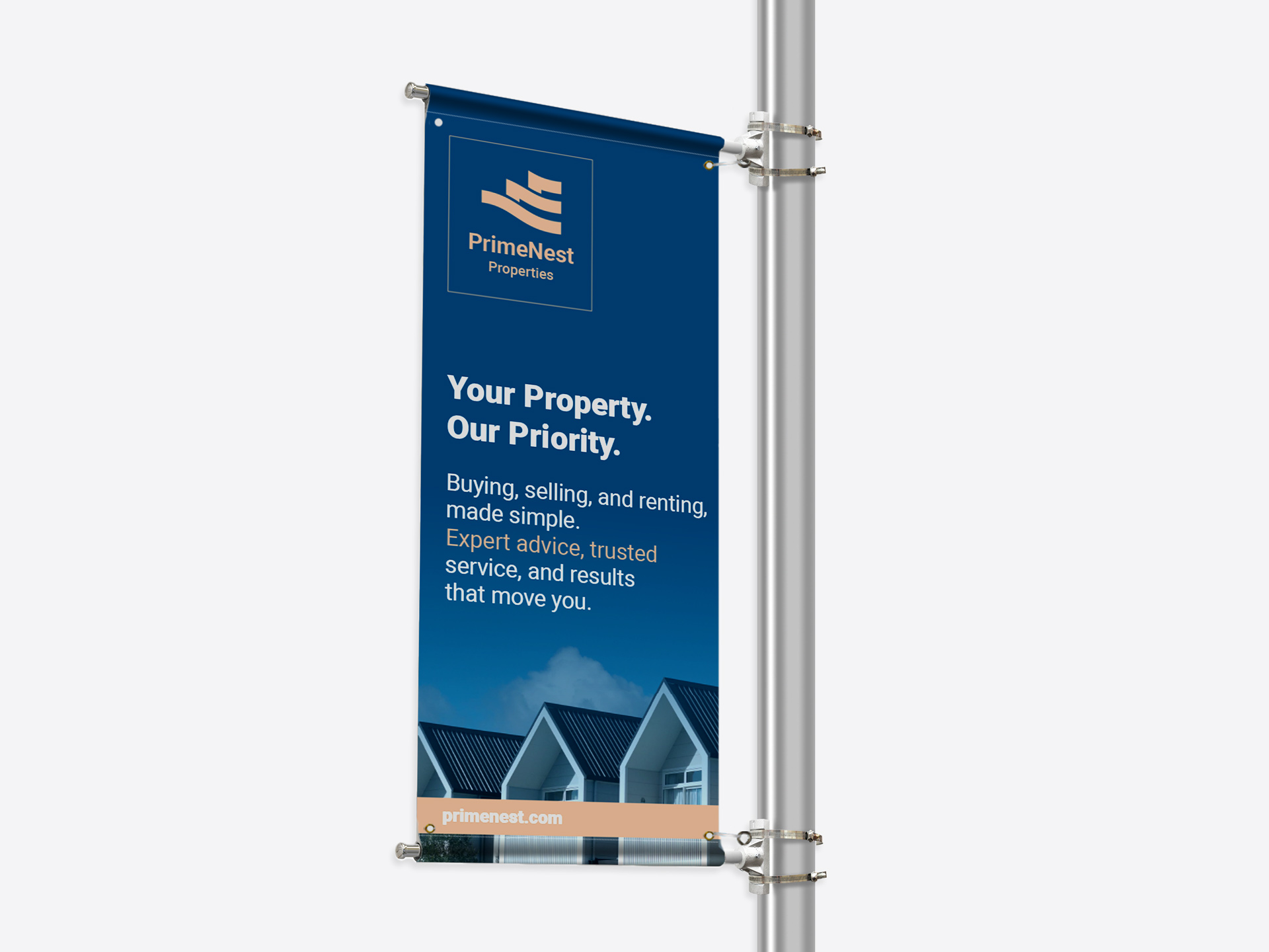 Pole banner with a company tagline