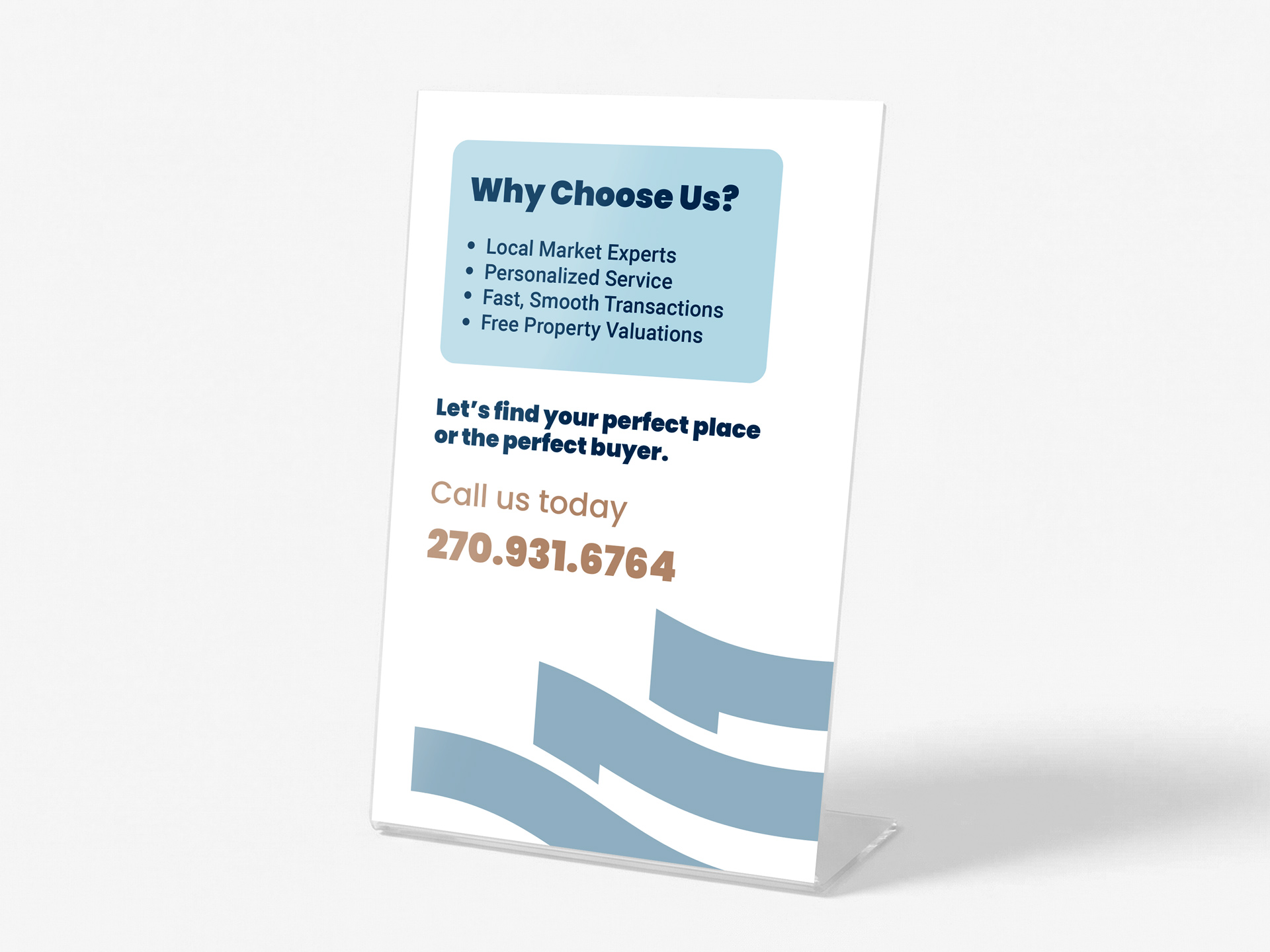 Pedestal sign listing real estate company benefits