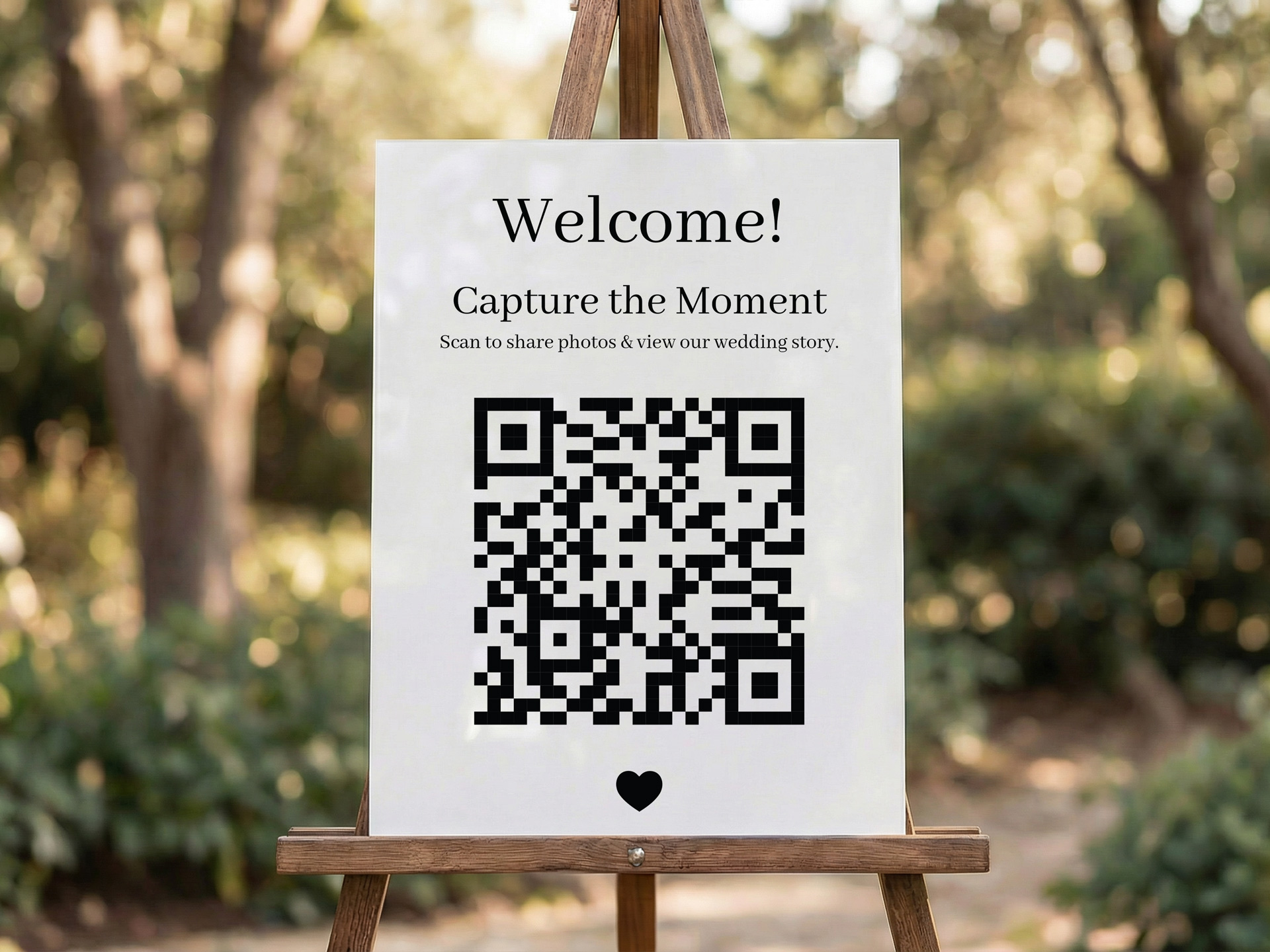 White wedding sign with QR code