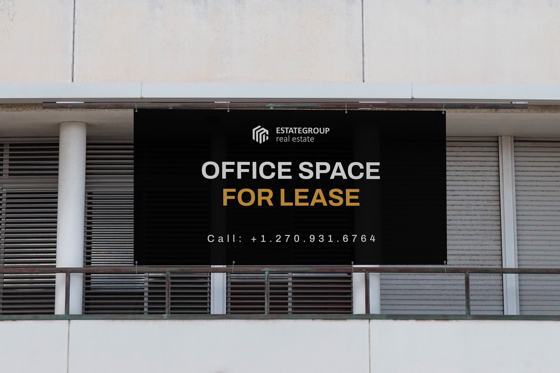 For lease mesh banner with company's logo, name, and contacts