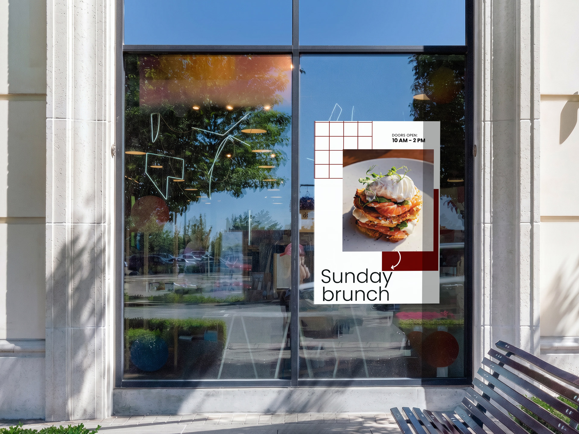 promotional window cling for a restaurant advertising Sunday brunch