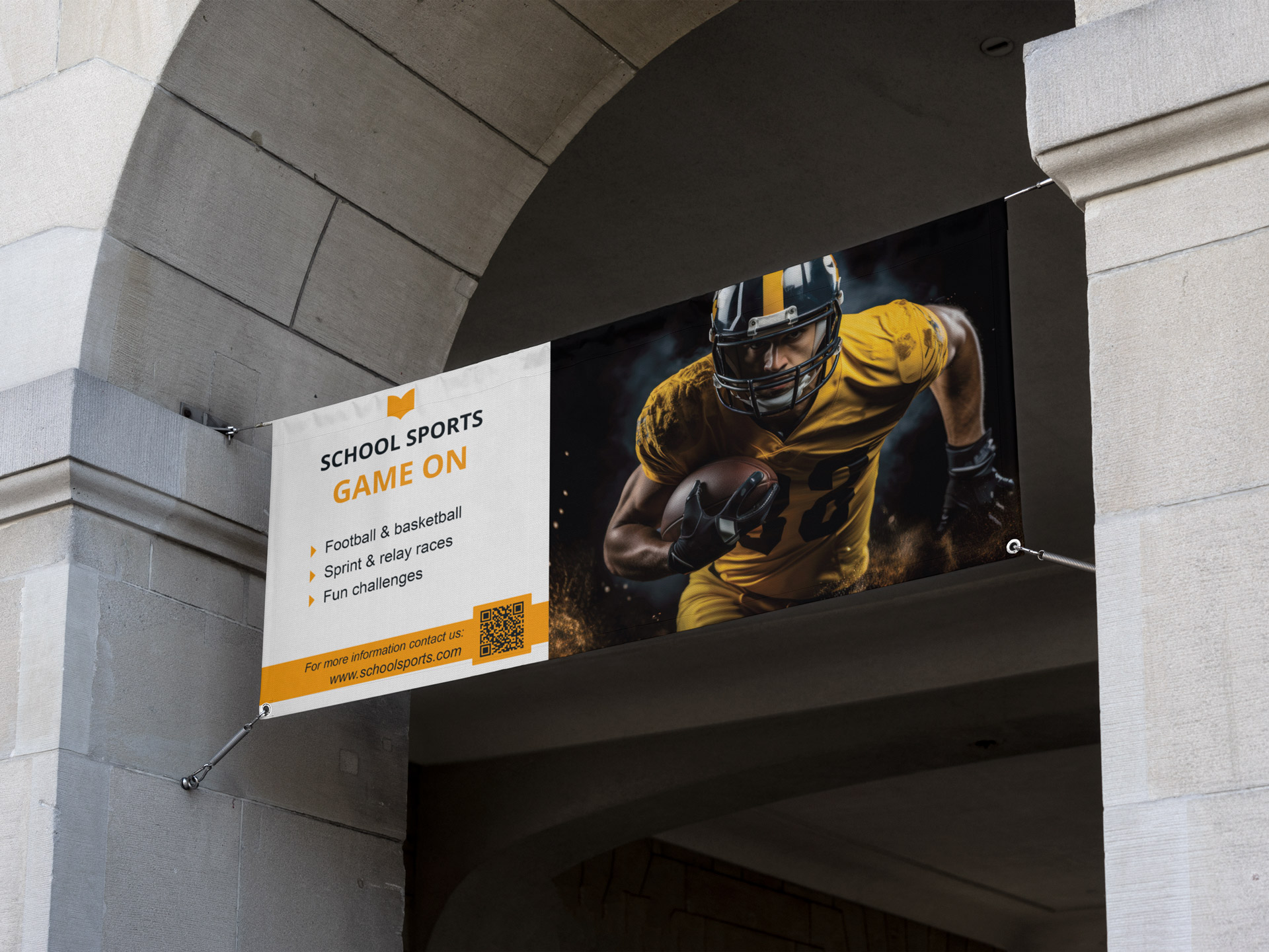 A fabric banner for a Digital Forum event hung in an open indoor space