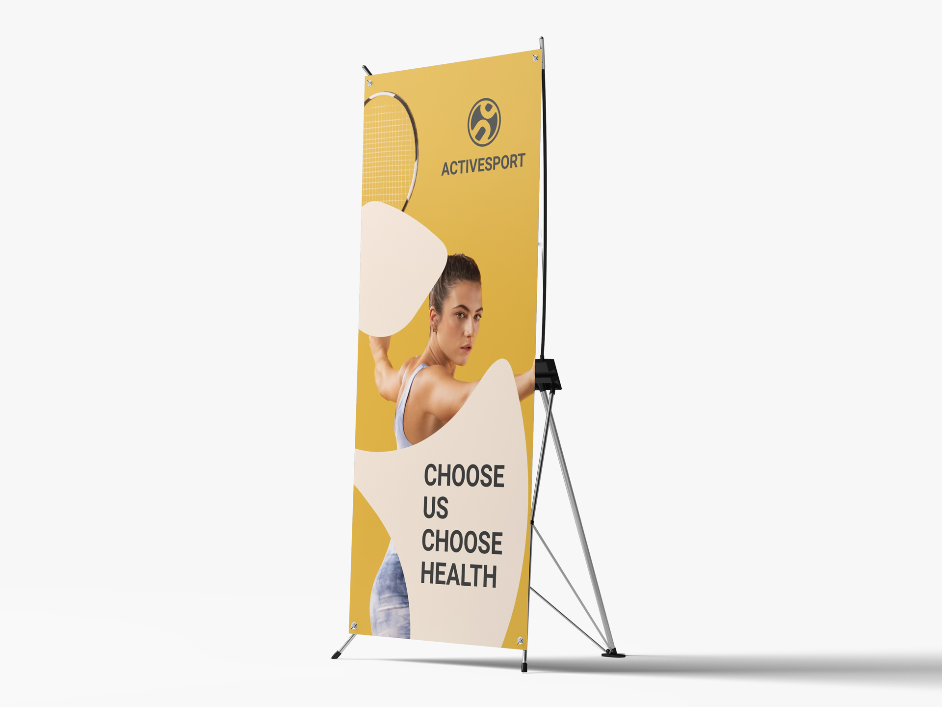 promotional x banner displayed at a trade show event