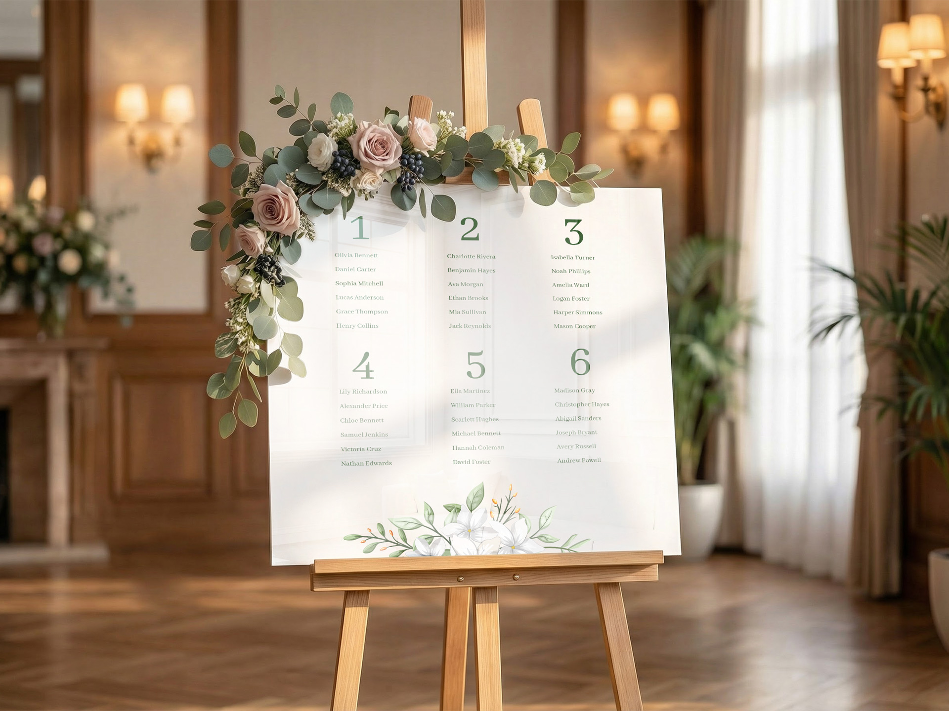 White wedding seating chart