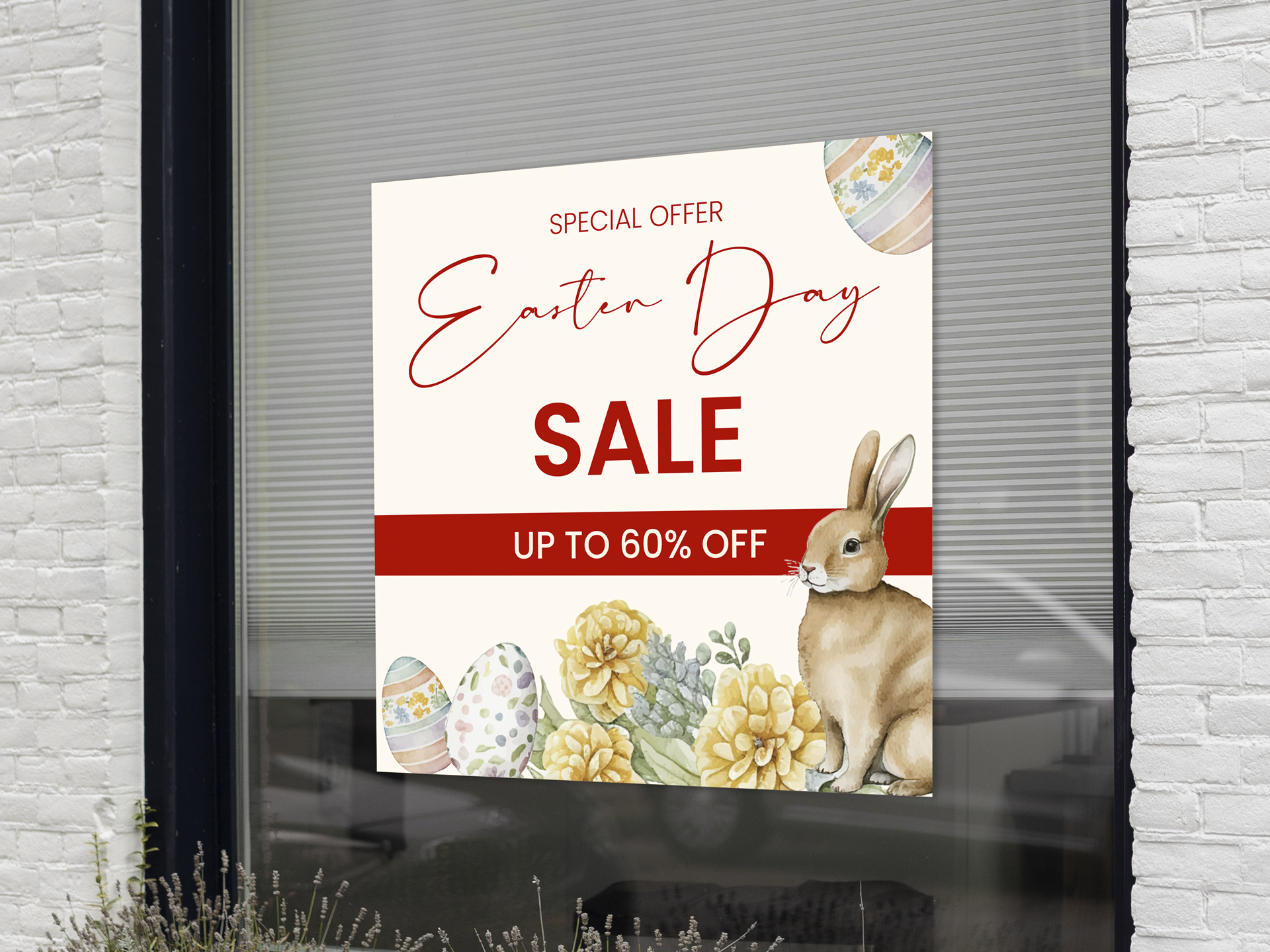 custom printed window cling sticker announcing Easter Day Sale special offer