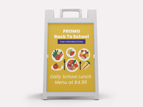 Educational back to school sign with special offer promotion.