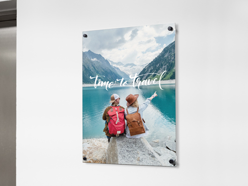 Acrylic photo print for an office decor with a message Time to Travel.