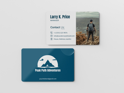 Adventure tourism plastic business cards with the agency's name and contact details
