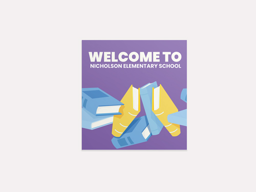 Professional back to school sign for elementary school with colorful book graphics.