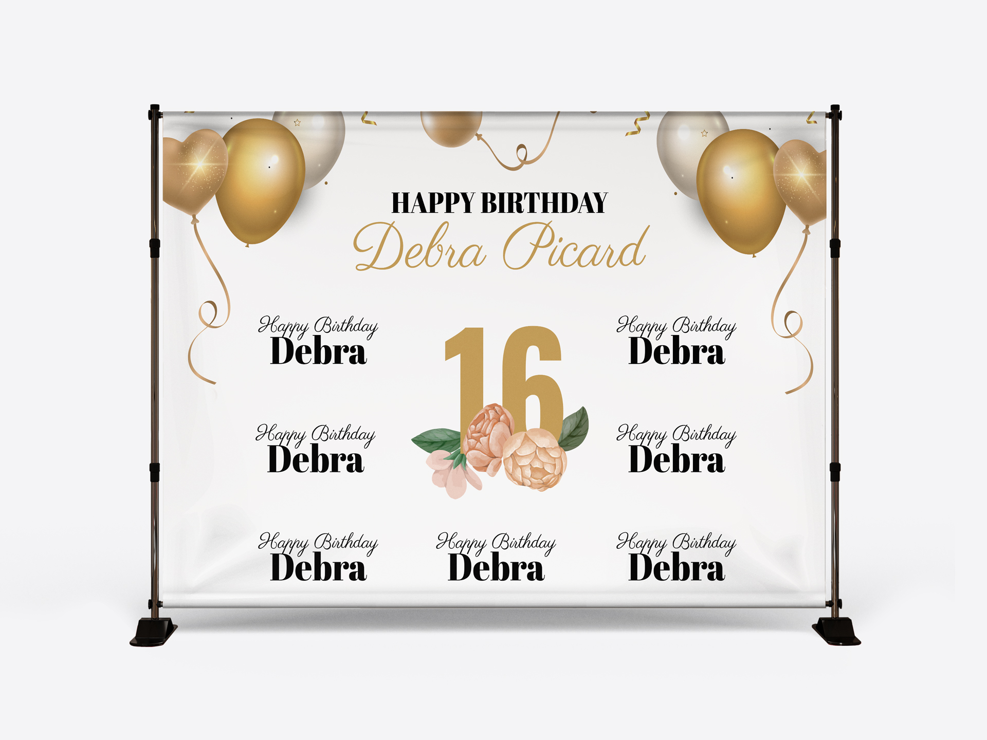 16th birthday backdrop with floral design