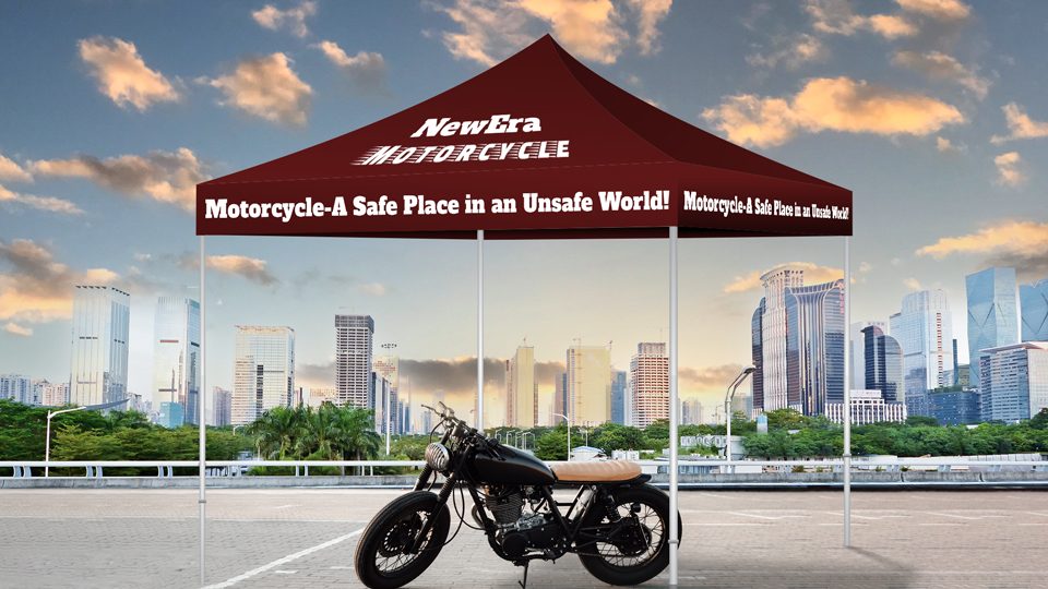 Branded frame canopy tent for a NewEra motorcycle company.