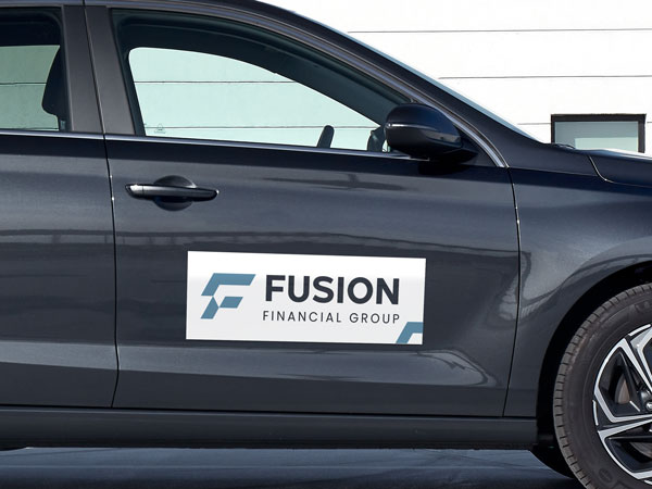 Custom car decals promoting a financial group.
