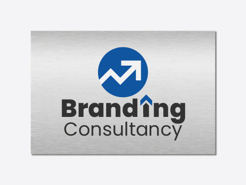 Branding Consultancy brushed aluminum sign featuring the company's logo.