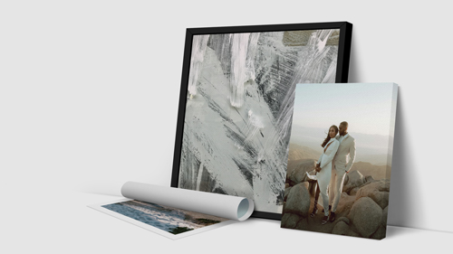 Three botanical canvas prints displayed on white surface with modern aesthetic.