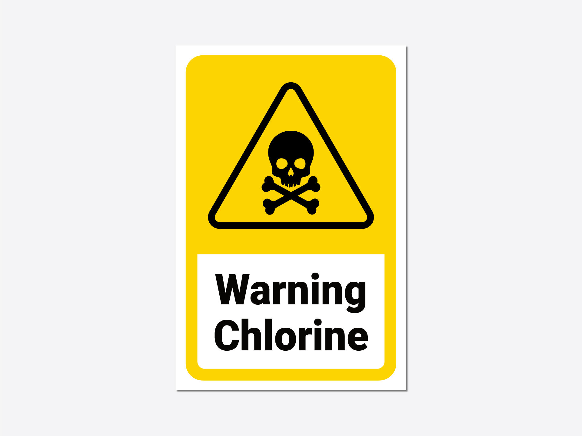 Warning sign for chlorine hazard with skull and crossbones symbol