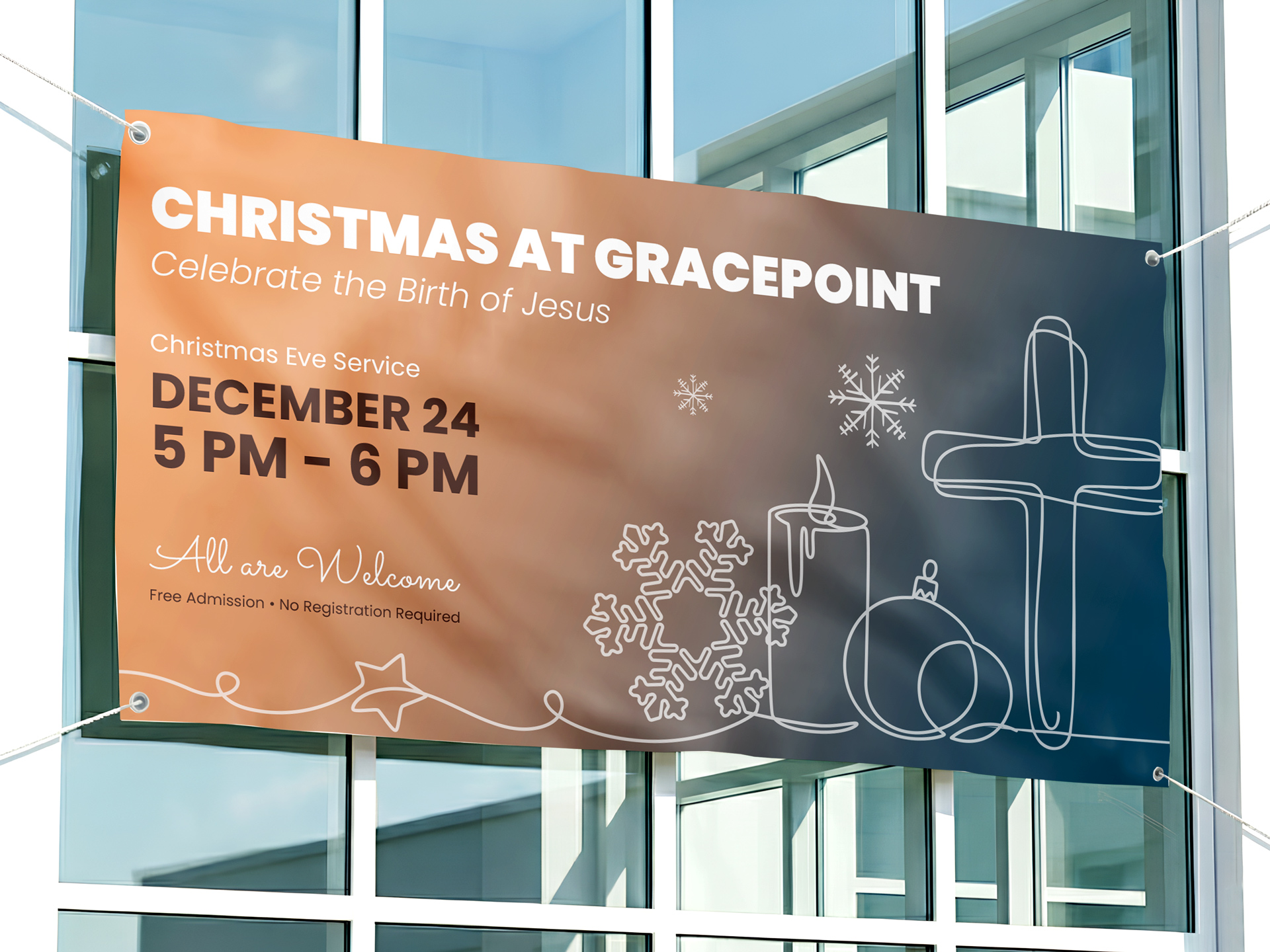 Church event vinyl banner reading Christmas at Gracepoint.