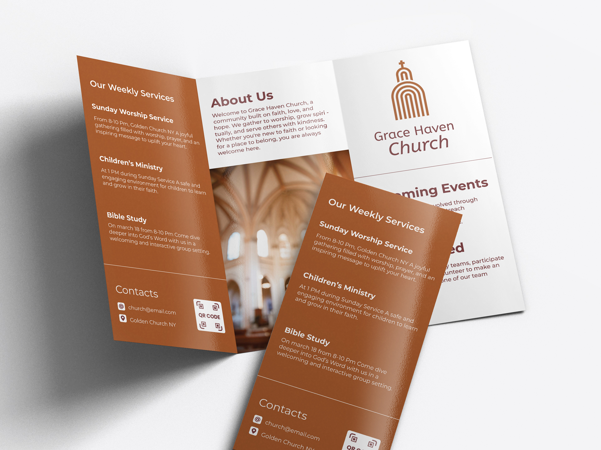 Two images of faithful brochure printing with religious thematic.