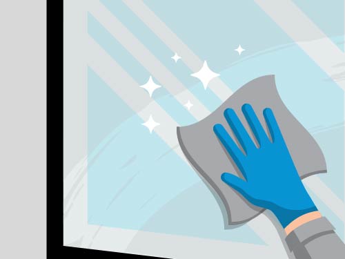 Installation step 1 - Cleaning window decal application area with a damp cloth