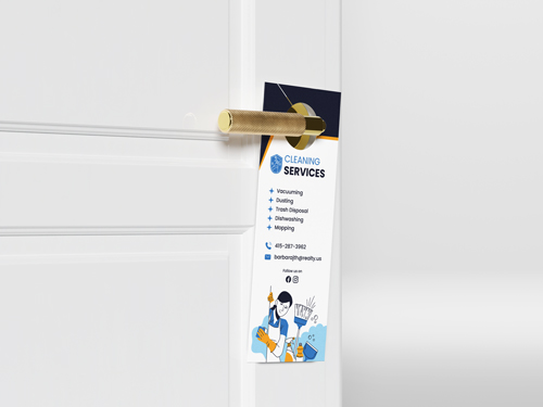 Cleaning Services door hanger displaying company's services.