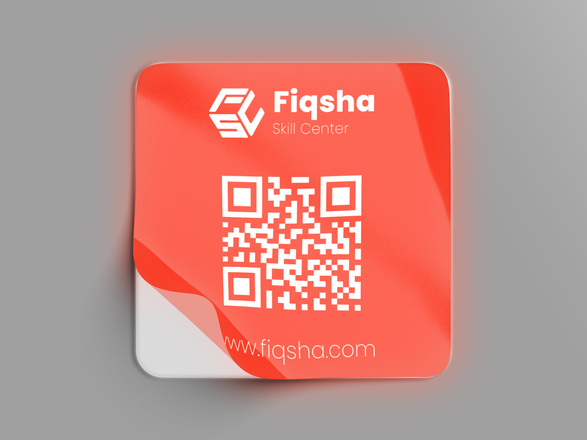 Custom-printed backlit deal featuring a company name, logo, website, and QR code.