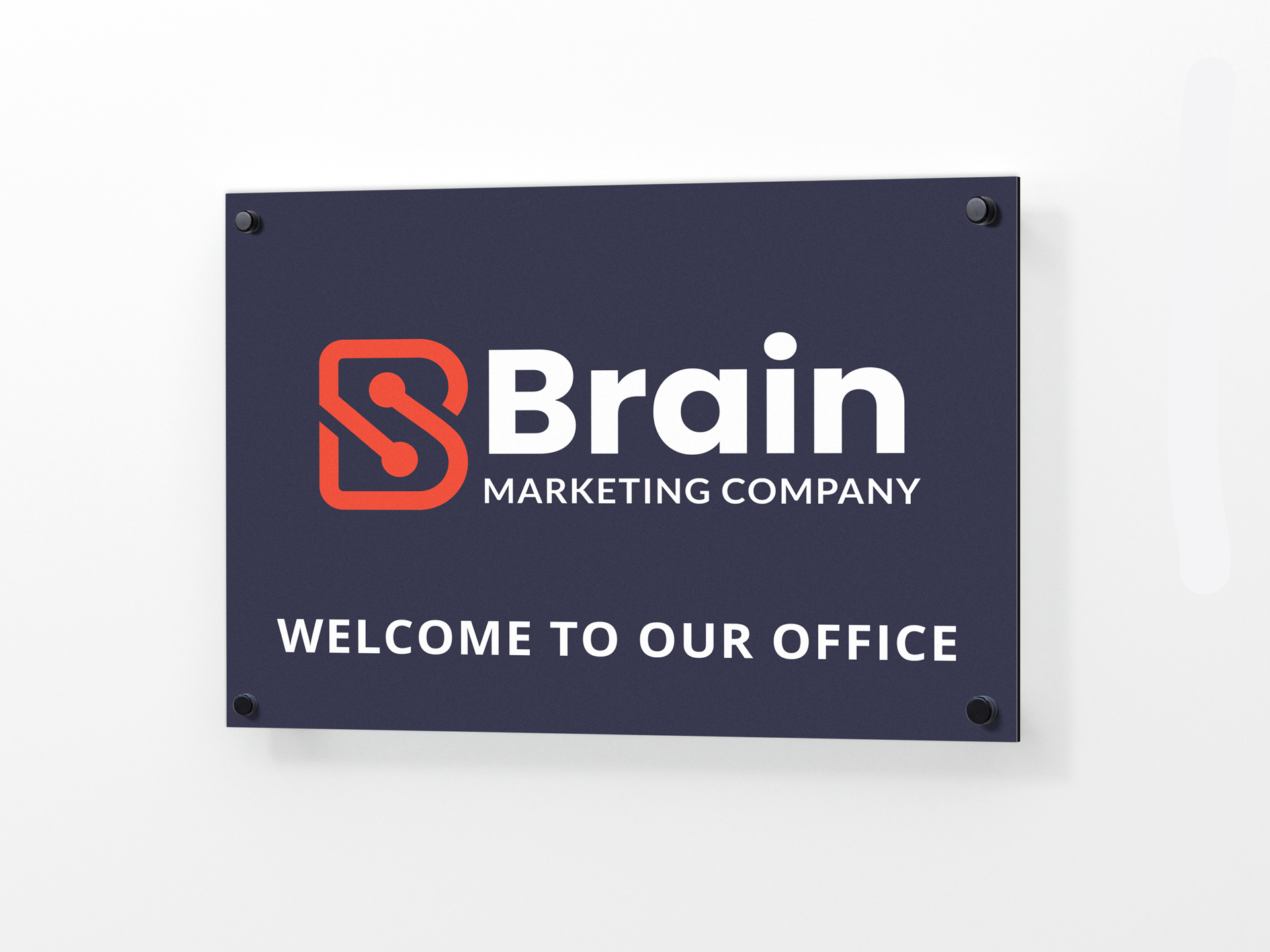 Company logo Dibond sign featuring welcoming text.
