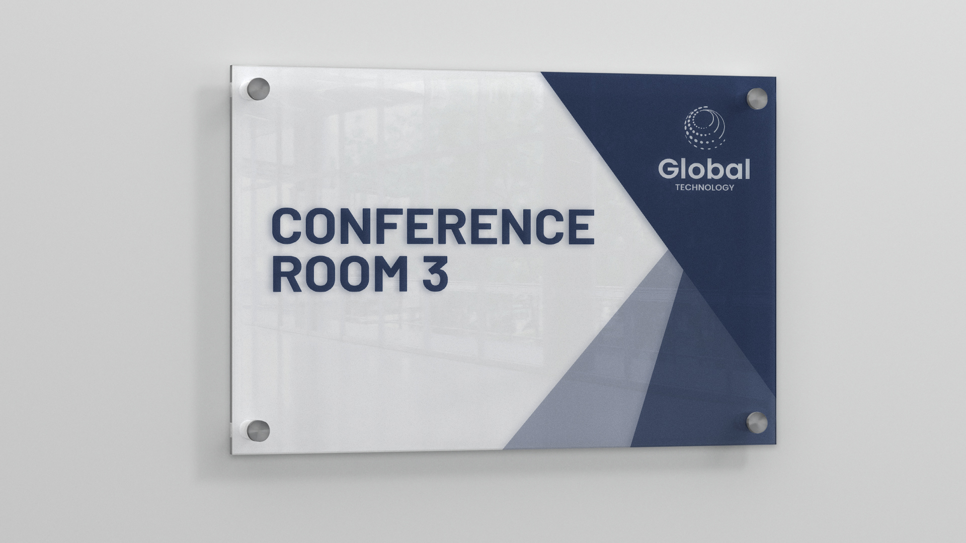 Frosted acrylic conference room sign with modern corporate branding