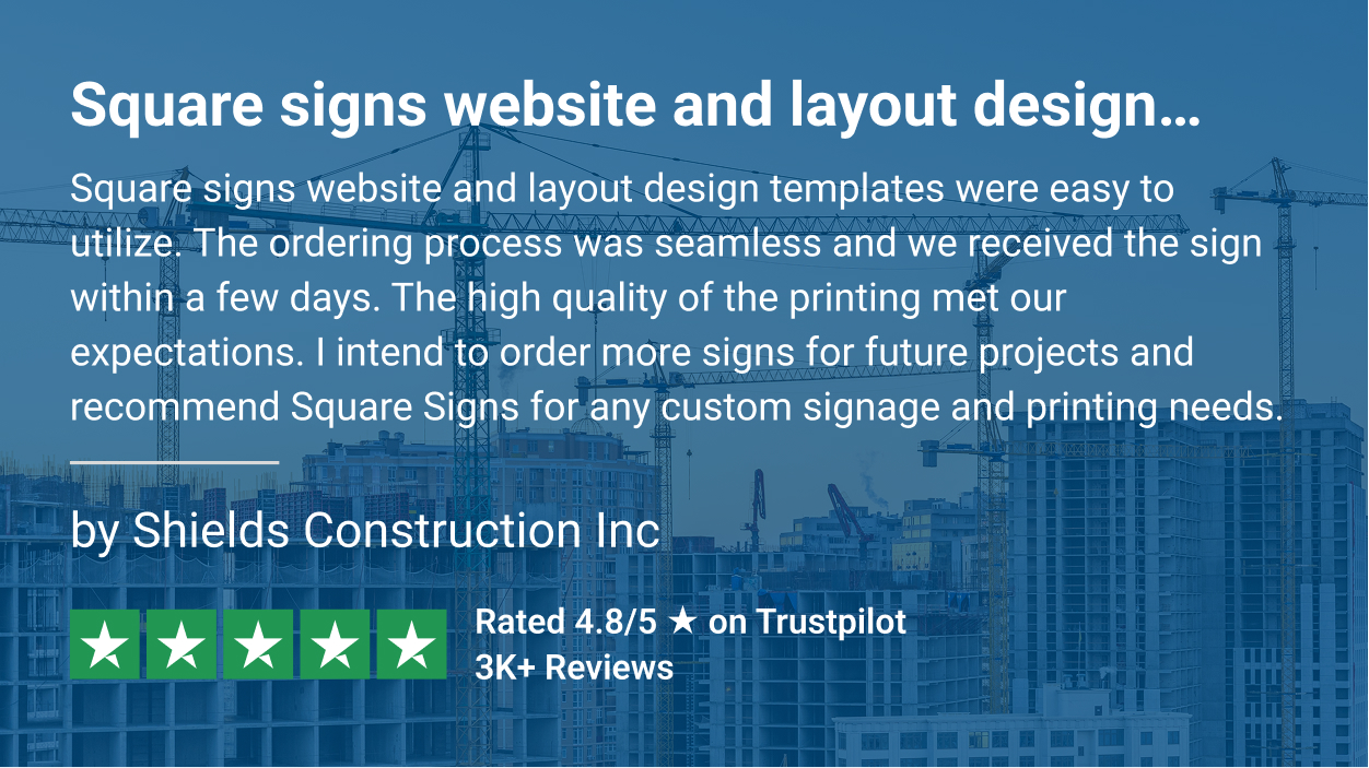 5-star Trustpilot review praising our construction signage.