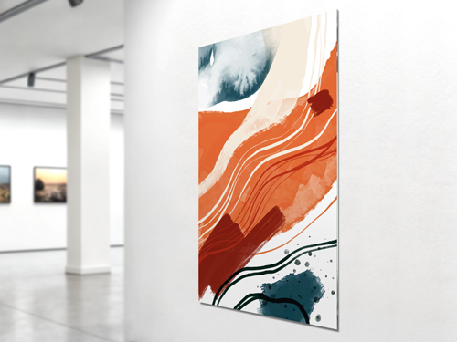 Artistic acrylic photo print on the wall for an exhibition.
