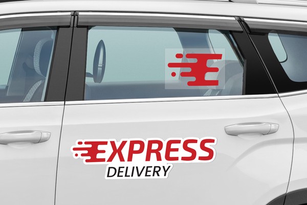 Custom car decal reading Express Delivery for vehicle branding.