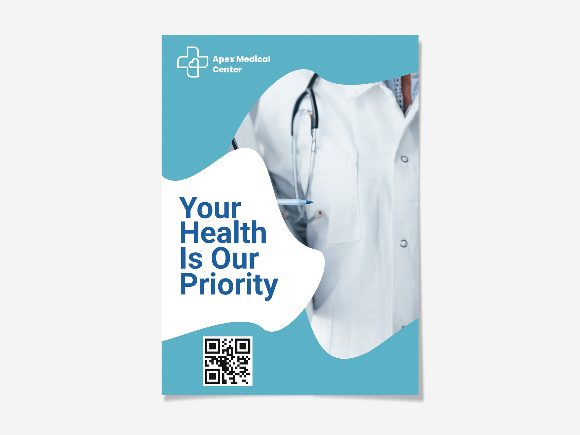 Hospital paper poster printing with a QR code.