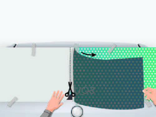 Installation step 3 - Peeling back and cutting one half of window decal liner