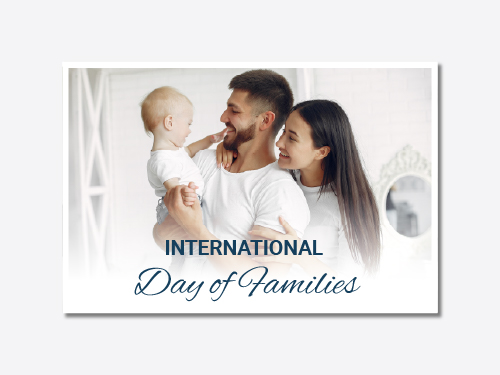 Family-themed dibond sign portraying a family of three inside a home.