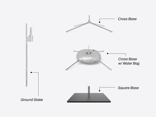 An image of the different bases compatible with feather flags based on setup location.