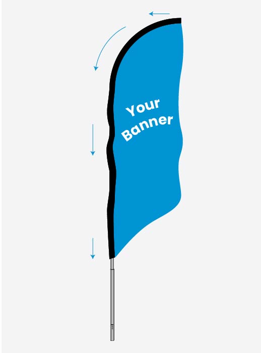 Installation step 2 - Slide the pole set through the pocket of the flag