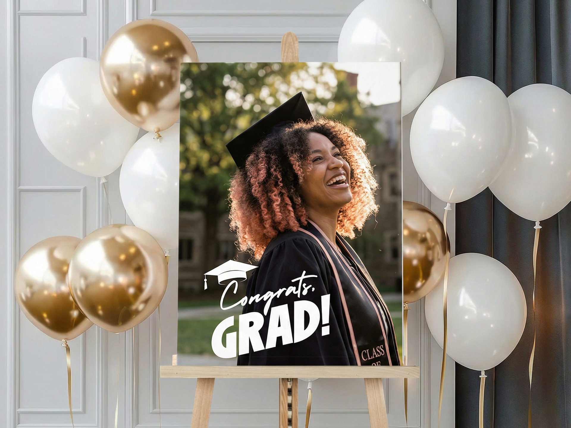 custom-graduation-party-welcome-sign-with-graduate-photo-on-an-easel