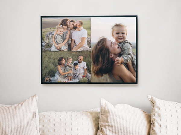Family framed canvas prints showing parents with toddlers.