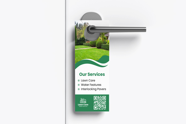 A green door hanger advertising loan services.