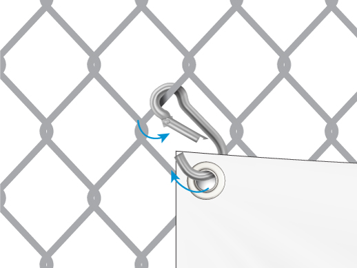 A mesh banner attached to the hanging clips