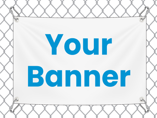 A hanging mesh banner with hanging clips on a fence