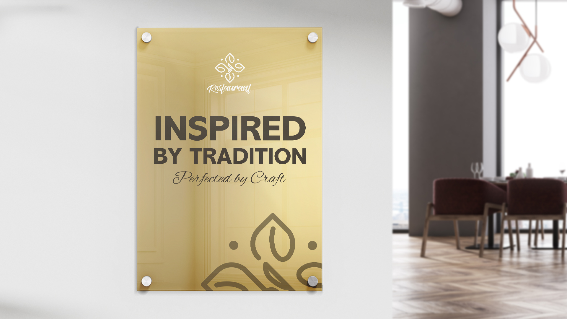 Gold acrylic restaurant wall sign with inspirational branding message