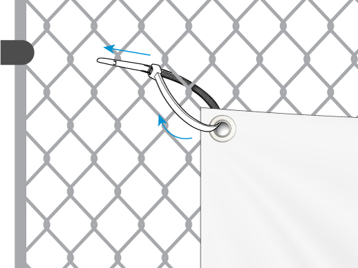 Installation step 2 - Fix the banner with grommets moving from top to bottom