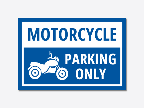 Motorcycle Parking Only reflective aluminum sign featuring an image of a motorcycle.